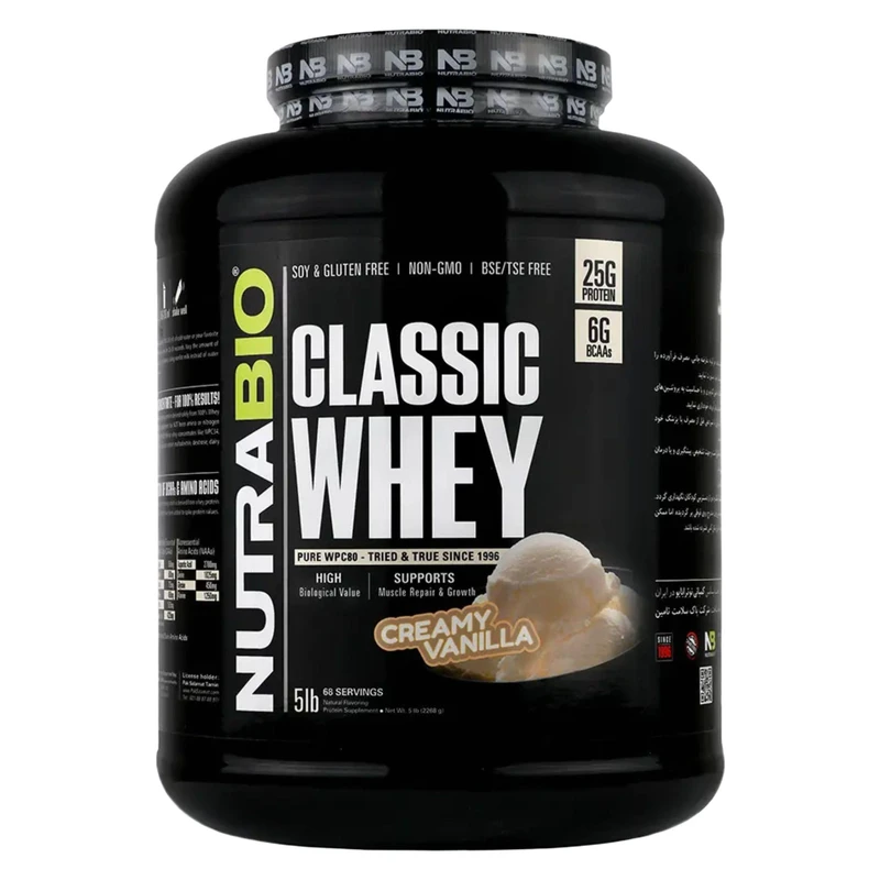 پروتئین وی کلاسیک با طعم وانیل خامه نوترابایو - 2268 گرم