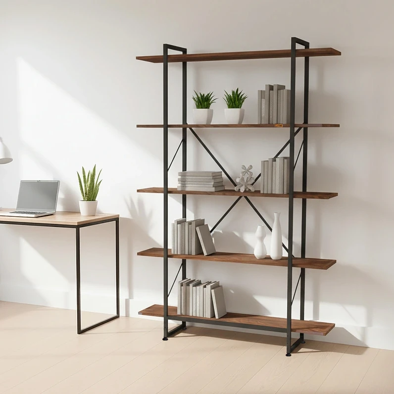 کتابخانه پنج طبقه دیزم مدل مونتاژی LIB_100180_BRN