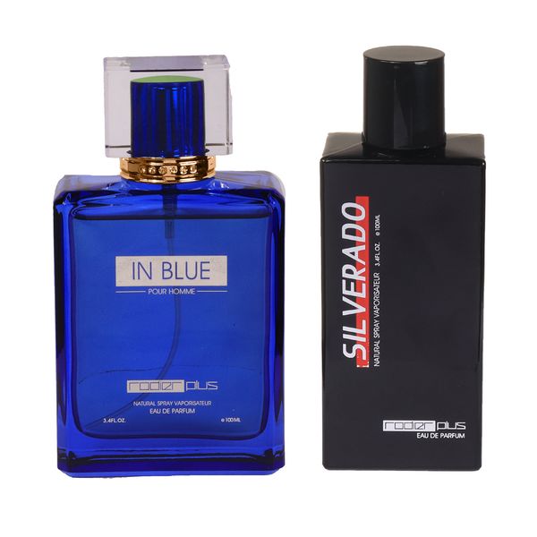 ادو پرفیوم مردانه رودیر پلاس مدل Silverado با رایحه خنک حجم 100 میلی لیتر به همراه ادو پرفیوم مردانه رودیر پلاس مدل In Blue با رایحه خنک حجم 100 میلی لیتر