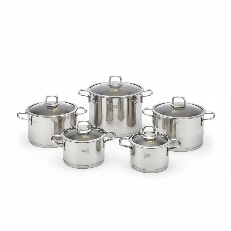 سرویس قابلمه و تابه استیل 10 پارچه بازرگانی زیو مدل ZCS-1320/5S28
