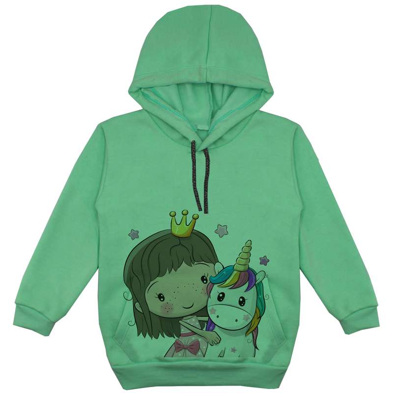 هودی دخترانه مدل عروس و تکشاخ F38 رنگ سبز