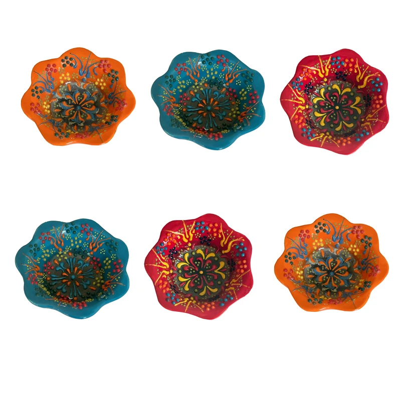 کاسه سرامیکی طرح نقش برجسته مدل میناکاری لب دالبری کد 5028 بسته 6 عددی