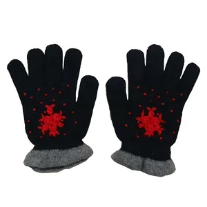 دستکش بافتنی دخترانه طرح گل مدل AS1057