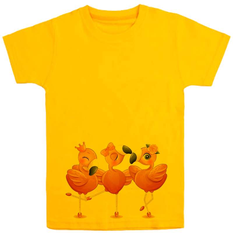 تی شرت آستین کوتاه دخترانه مدل فلامینگو D58 رنگ زرد