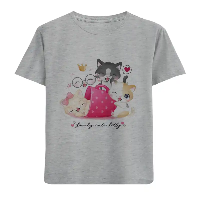 تی شرت آستین کوتاه بچگانه مدل بچه گربه ها D142