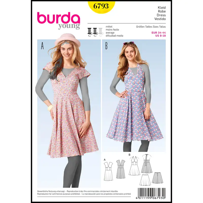 الگو خیاطی پیراهن و دامن زنانه بوردا استایل کد 6793 سایز 34 تا 44 متد مولر