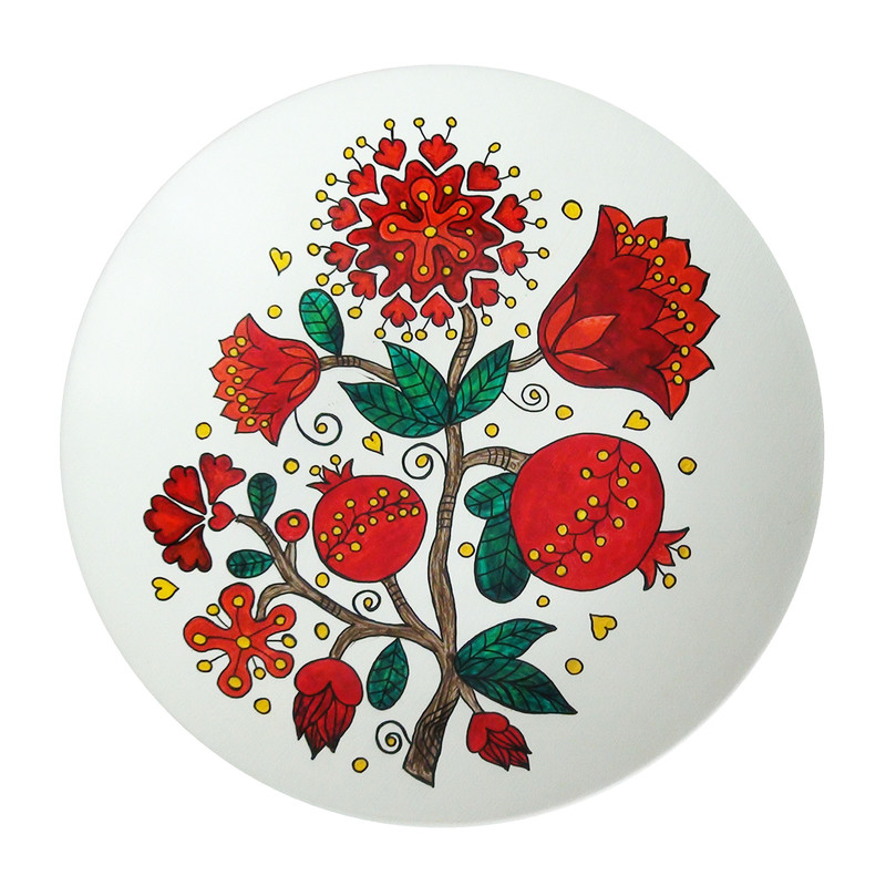 بشقاب سفالی دیوارکوب طرح گل انار کد S 052