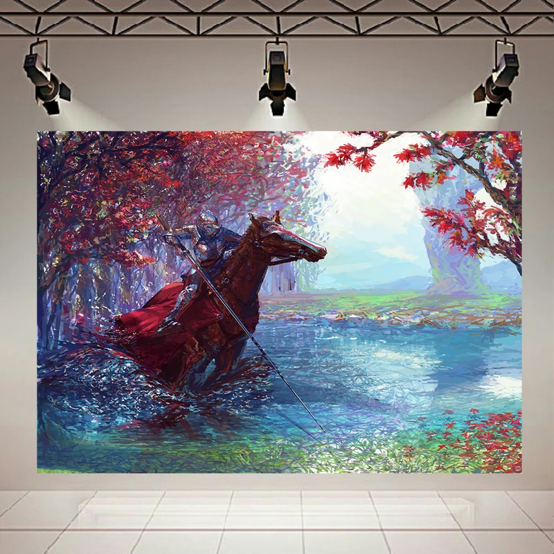 پوستر پارچه ای مدل چرم مخمل طرح نقاشی مدرن پاییز شوالیه کد AR1080