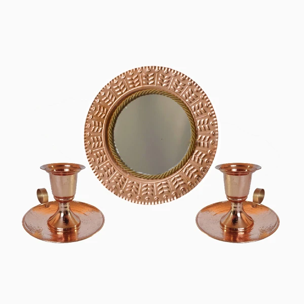 ست آینه و شمعدان مسی طرح بشقابی کد ZH223.13