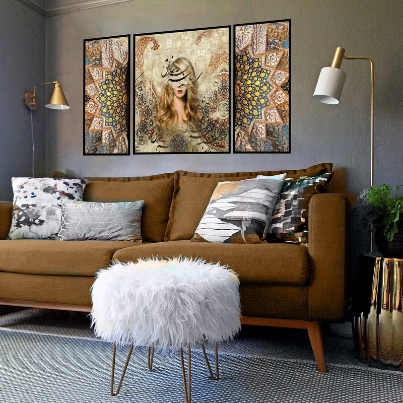 تابلو ساده بکلیت طرح مدرن دیجیتال آرت مدل شاین اکلیلی B-2917 فریم مشکی مجموعه 3 عددی