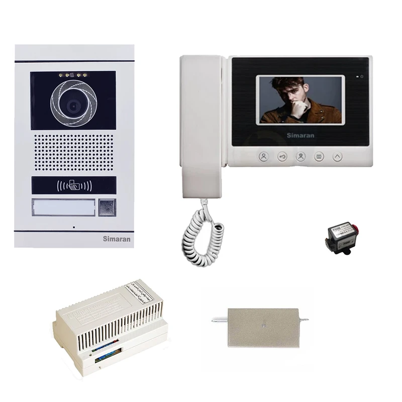 مجموعه دربازکن تصویری کارتی سیماران مدل 43HS-VFBC1/N یک طبقه به همراه محافظ ولتاژ مانیتور