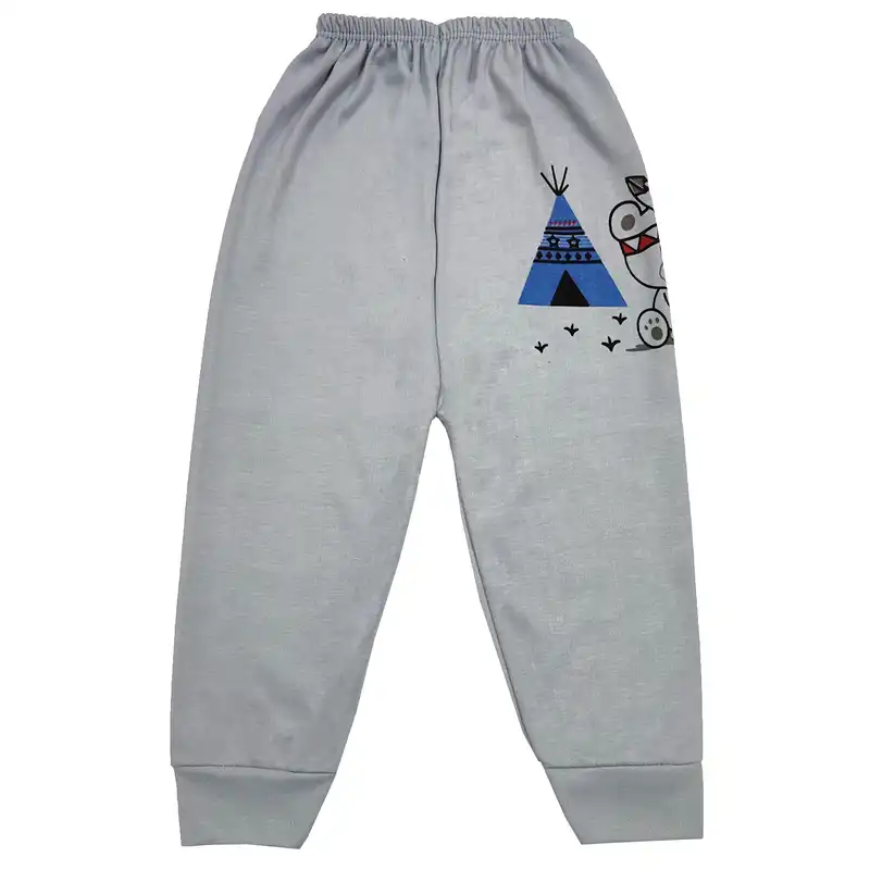 ست تی شرت آستین بلند و شلوار بچگانه مدل خرس سرخپوست کد 3712 رنگ فیلی