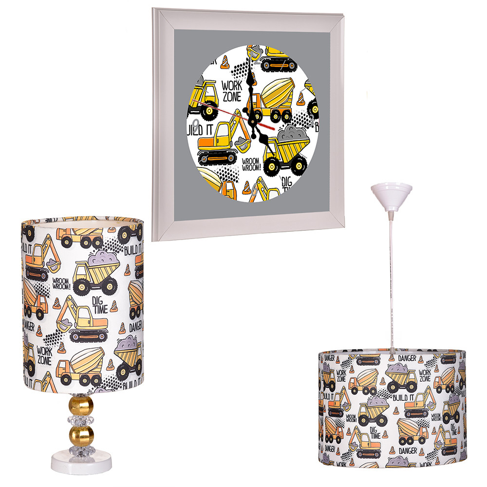 لوستر اتاق کودک مدل ماشین سنگین کودکانه به همراه اباژور و ساعت