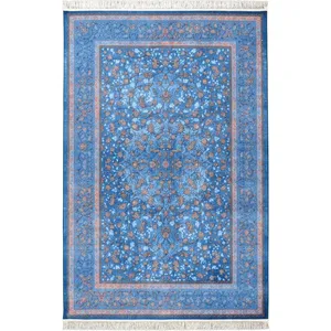 فرش ماشینی 1200 شانه محتشم زمینه آبی حاشیه آبی مدل 2555032040