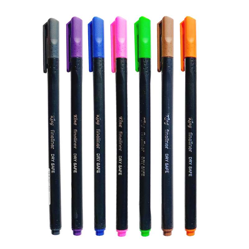 روان نویس کینگ مدل نوک نمد dry safe دارک بسته 7 عددی