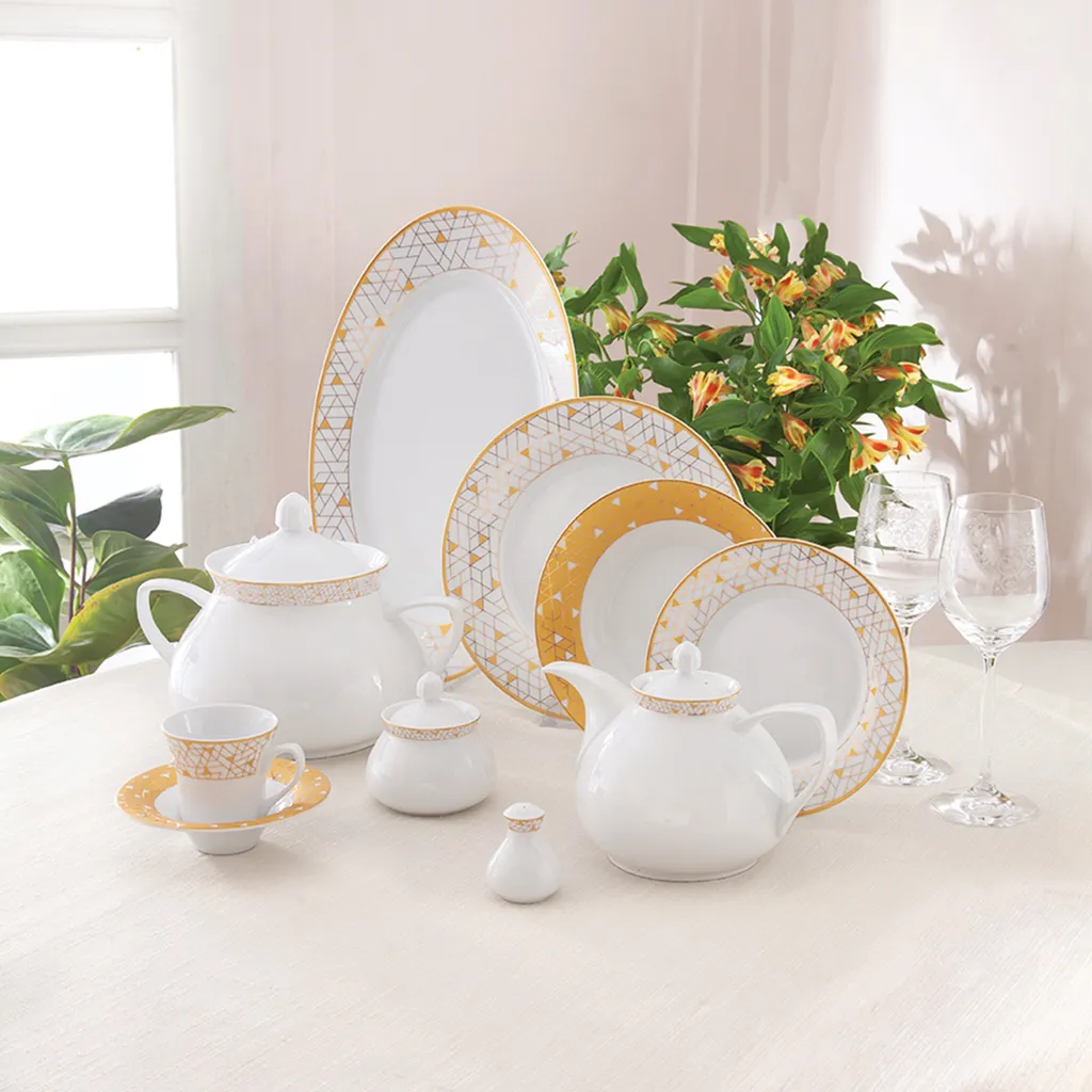 سرویس غذاخوری 108 پارچه چینی زرین ایران سری شهرزاد مدل ژئومتریکال درجه عالی