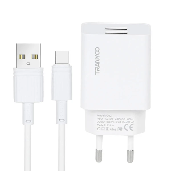 شارژر دیواری 14 وات ترانیو مدل T-C02 به همراه کابل USB-C