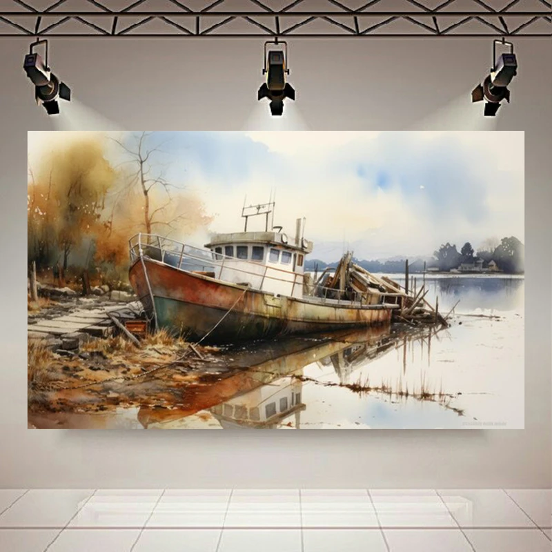 پوستر طرح دریاچه مدل قایق متروکه کد PD20743