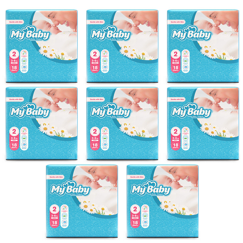 پوشک بچه مای بیبی مدل مهربان با پوست سایز 2 هشت بسته 18 عددی