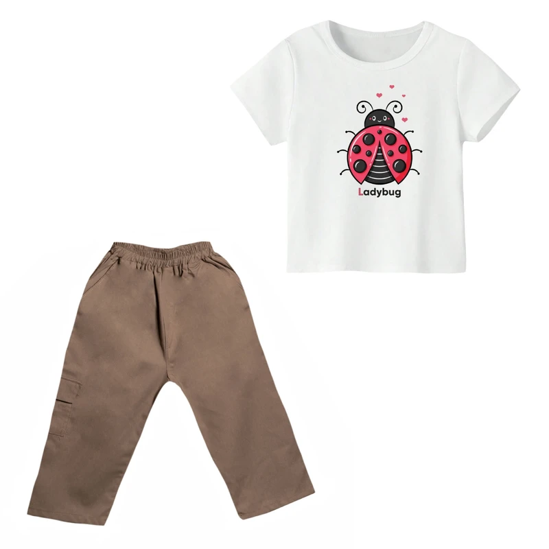 ست تی شرت و شلوارک دخترانه مدل کفشدوزک کد 2