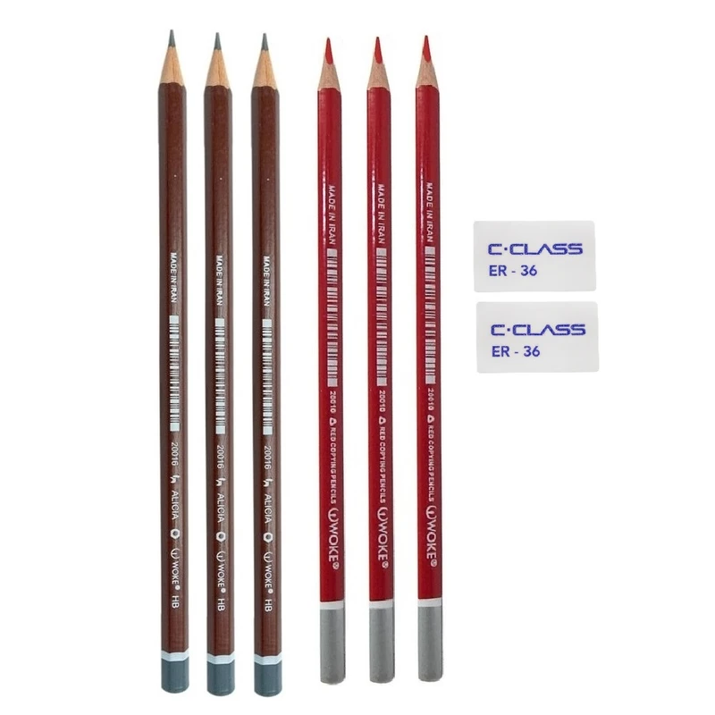  پاک کن سی.کلاس مدل tp36 به همراه مداد مشکی و مداد قرمز مجموعه 8 عددی