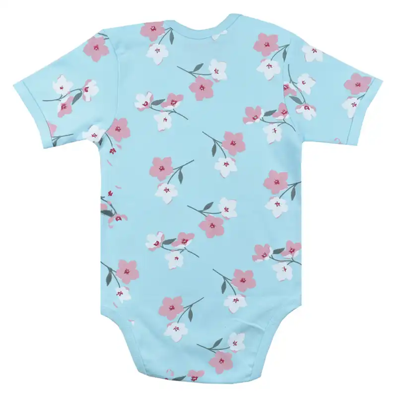 بادی آستین کوتاه نوزادی مانینی مدل گلدار کد 1 رنگ آبی