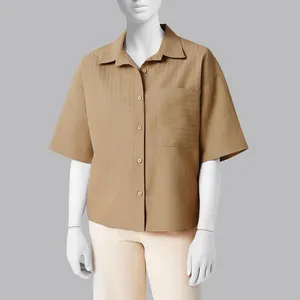 شومیز آستین سه ربع یقه برگردان زنانه السانا مدل سارال کد 224147 رنگ نسکافه‌ای