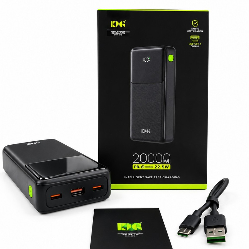 پاوربانک 22.5 وات کی پی جی مدل PD-29 ظرفیت 20000 میلی‌آمپر‌ساعت به همراه کابل USB به USB-C