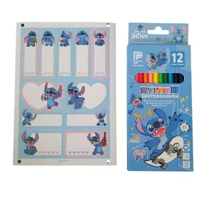 مداد رنگی 12 رنگ مدل پاستلی پردون طرح استیچ کد mn621 به همراه برچسب بسته 2عددی