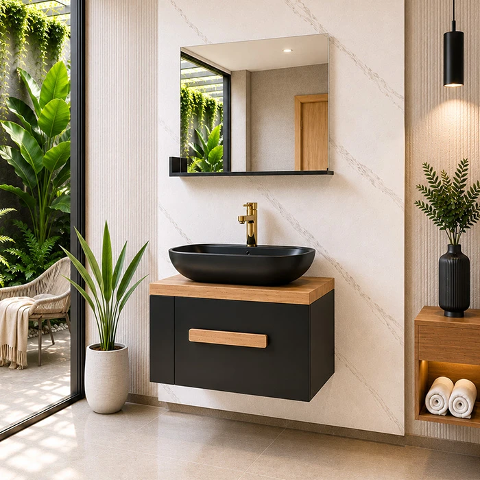 ست کابینت روشویی آزالیا مدل W007 به همراه آینه شلف دار