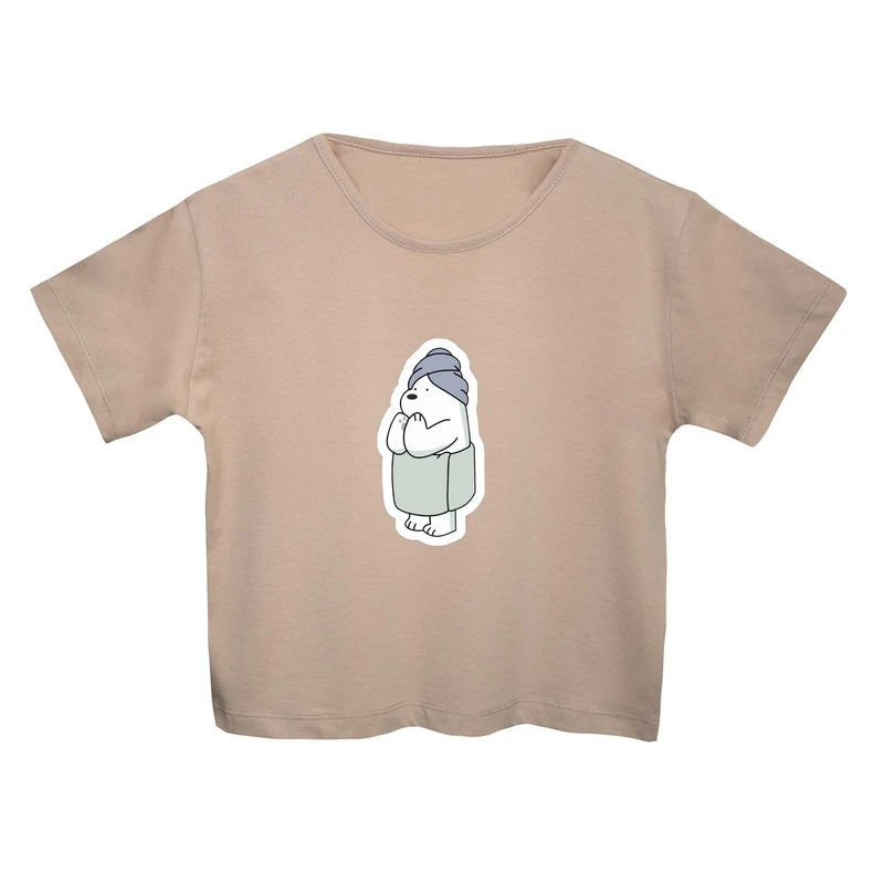 کراپ‌ تی‌شرت آستین کوتاه زنانه مدل خرس و حوله