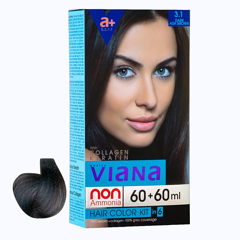 کیت رنگ مو ویانا شماره 3.1 حجم 120 میلی لیتر رنگ قهوه ای خاکستری تیره