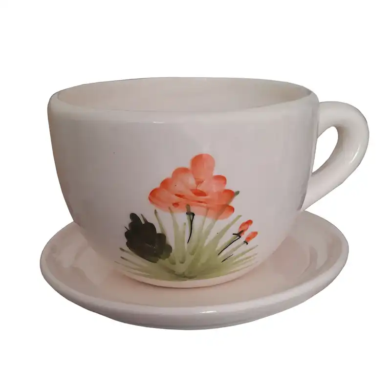 گلدان سرامیکی مدل فنجانی  کد GP به همراه زیر گلدانی