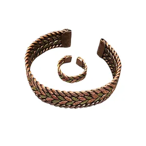 ست انگشتر و دستبند دست ساز زنانه مدل مسی کد S207