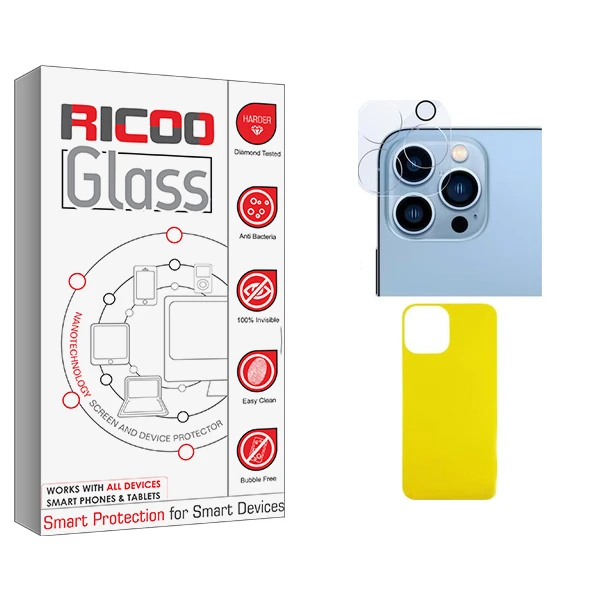 محافظ پشت گوشی ریکو مدل Glass FLL مناسب برای گوشی موبایل اپل iPhone 13 ProMax  به همراه محافظ لنز دوربین