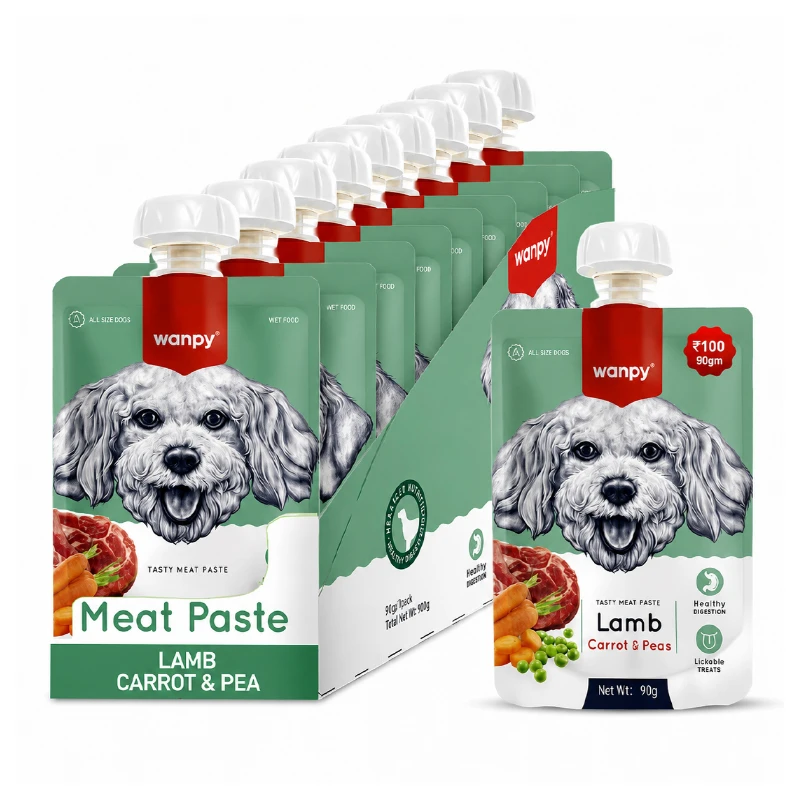 پودینگ سگ ونپی مدل Tasty Meat Paste طعم گوشت بره، هویج و نخود فرنگی بسته 10 عددی
