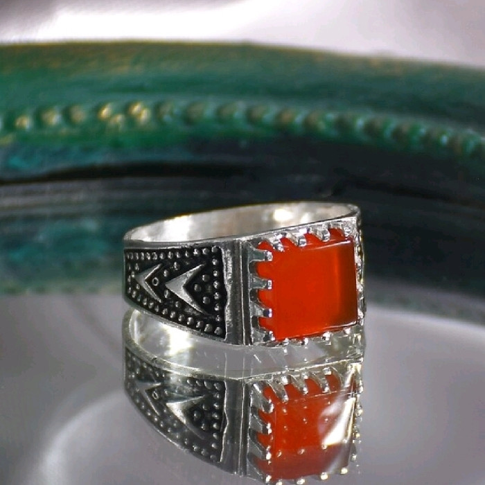 انگشتر نقره مردانه مدل سنگ عقیق کد 22