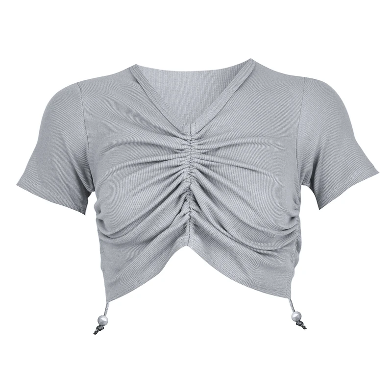 کراپ‌ تی‌شرت آستین کوتاه زنانه مدل کش کبریتی پنبه گت