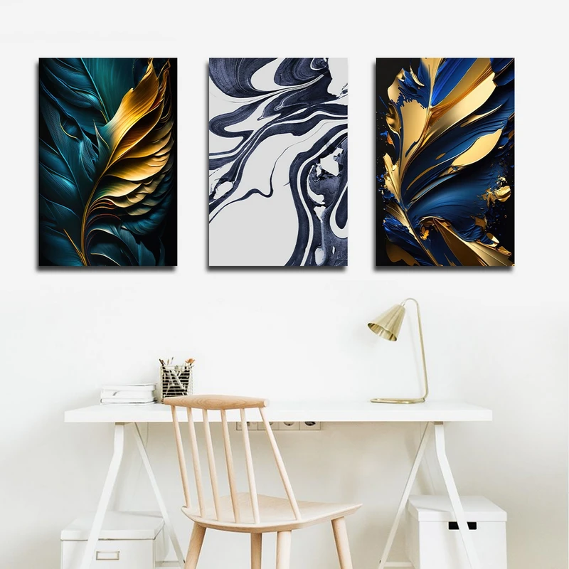 تابلو شاسی بکلیت طرح نقاشی مدرن آبرنگی مدل SH-1731 مجموعه 3 عددی