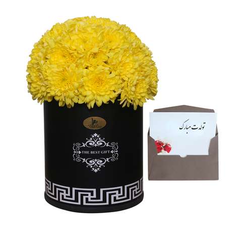 سبد گل طبیعی راتا رز کد QL همراه با کارت تبریک طرح تولدت مبارک