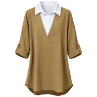 بلوز آستین سه ربع یقه برگردان زنانه مدل آلیس کد 1