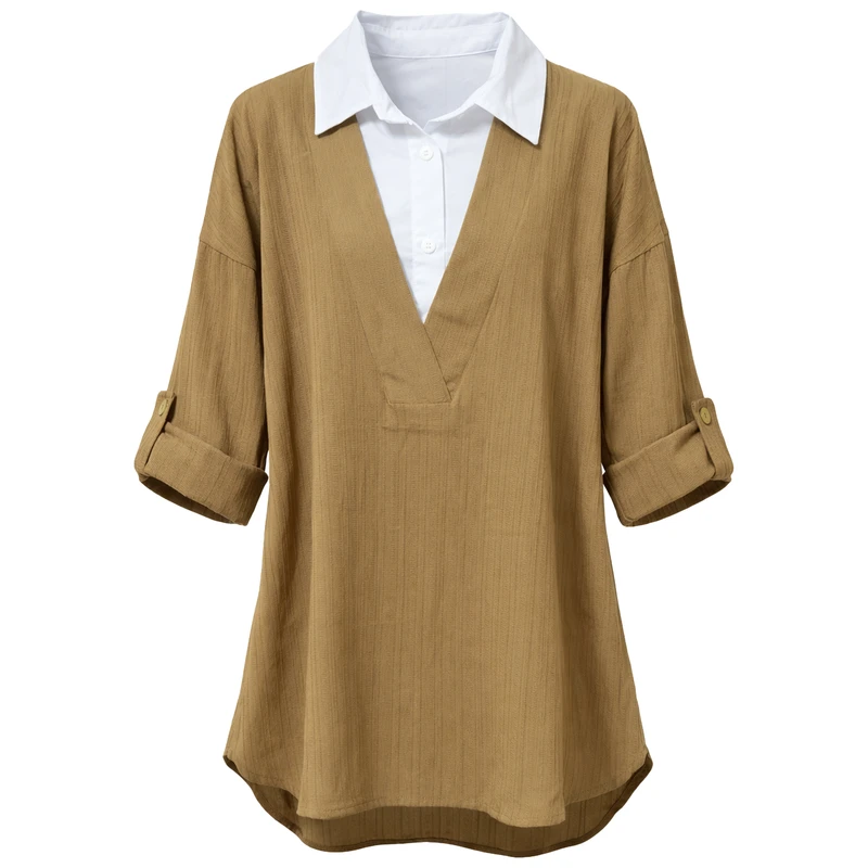 بلوز آستین سه ربع یقه برگردان زنانه مدل آلیس کد 1