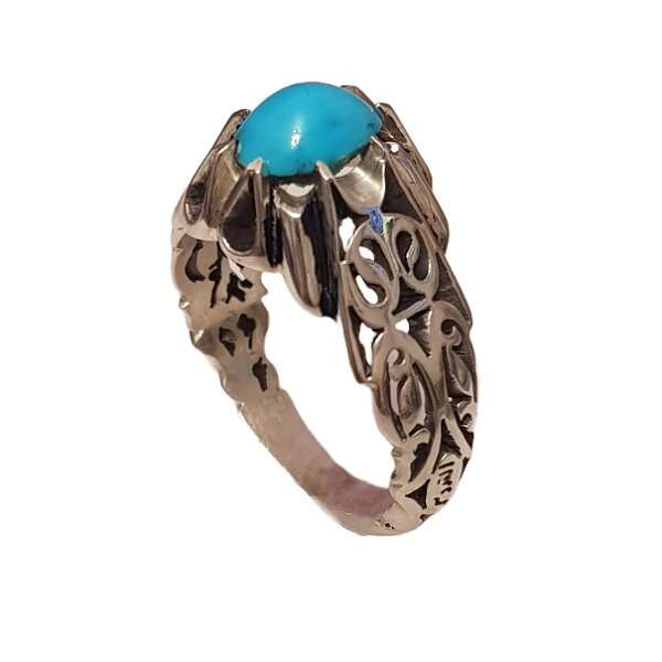 انگشتر نقره مردانه مدل دستساز فیروزه نیشابور سنتی