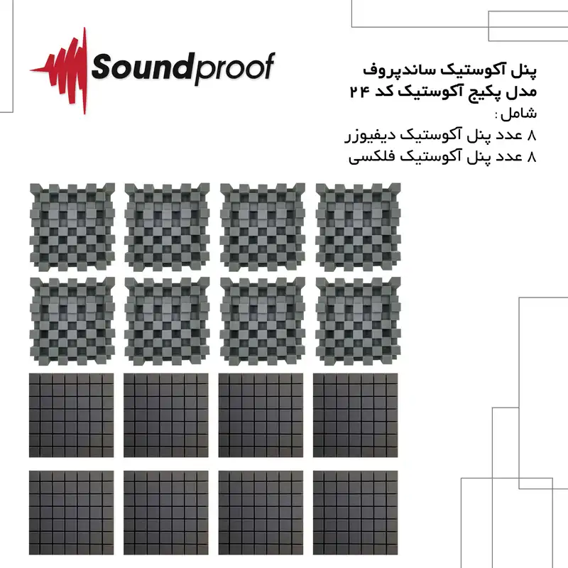 پنل آکوستیک ساندپروف مدل پکیج آکوستیک کد 24 مجموعه 16 عددی