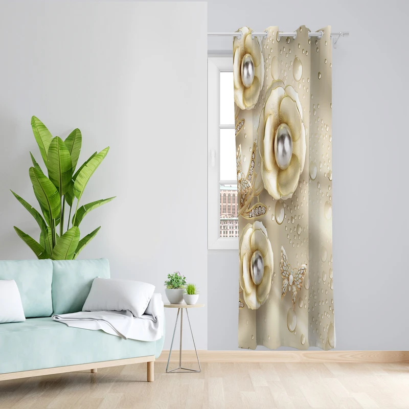 پرده طرح گل مدل مخمل پانچی کد L 1211L Z سایز 140x200 سانتی متر