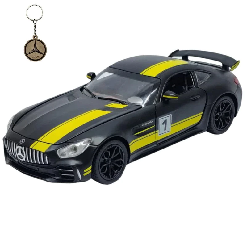 ماکت ماشین ناب سل مدل مرسدس  بنز چه ژی دودزا فلزی اسپرت چراغدار موزیکال MERCDES BENZ AMG GTR NAAB002 به همراه جاسوییچی 