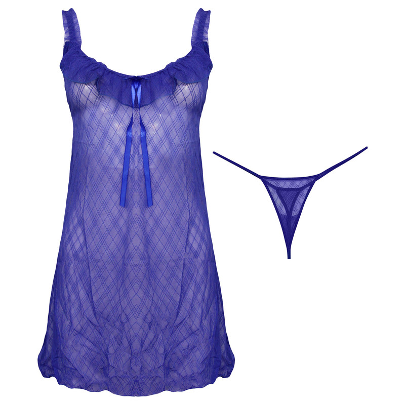 لباس خواب زنانه مدل توری کد 4301-662 رنگ آبی
