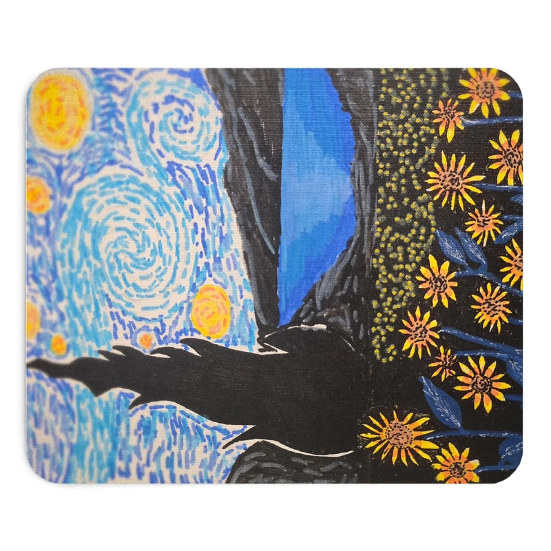 ماوس پد طرح شب پرستاره و گل آفتابگردان سایز 19x24 سانتی متر
