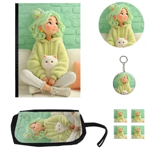 بسته لوازم تحریر مدل دختر و گربه ملوس شامل کلاسور فانتزی کد۱ مجموعه 8 عددی