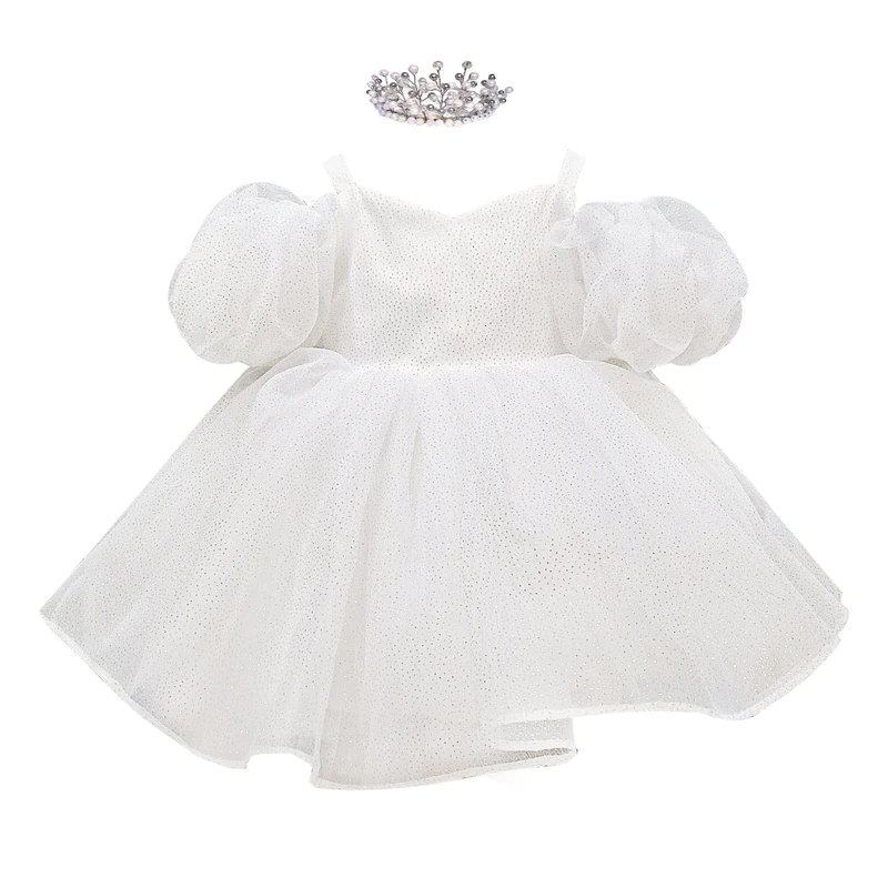 ست پیراهن و گیره مو دخترانه مدل مجلسی تولدی پفی